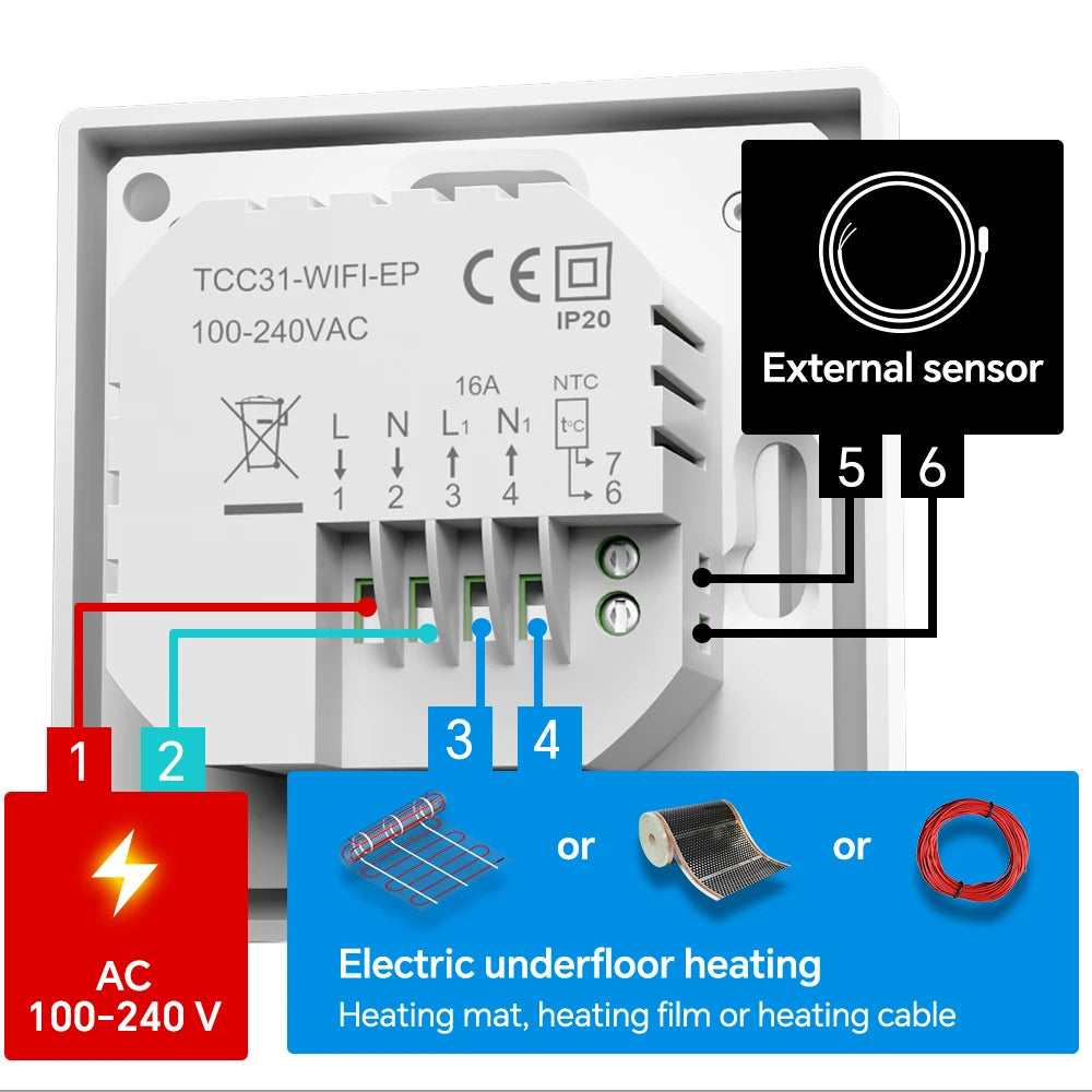 Tuya WiFi Smart Knob Thermostat for Electric Floor Heating Water/Gas Boiler Heating Thermoregulator Support Alexa Google Home