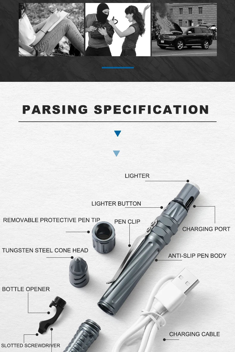 LETGOS Tungsten Steel Tactical Pen - Emergency Self Defense Multi Tool Survival Pen + Glass Breaker + EDC Tool Box Set for Men