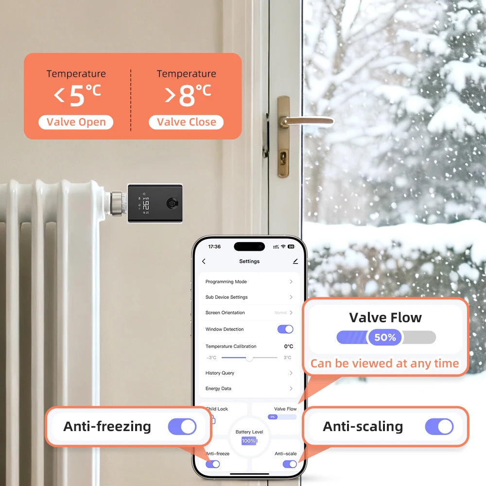 AVATTO ZigBee 3.0 Smart Thermostat Radiator Actuator,TRV Thermostatic Valve Controller Support Tuya Alexa Google Home Alice