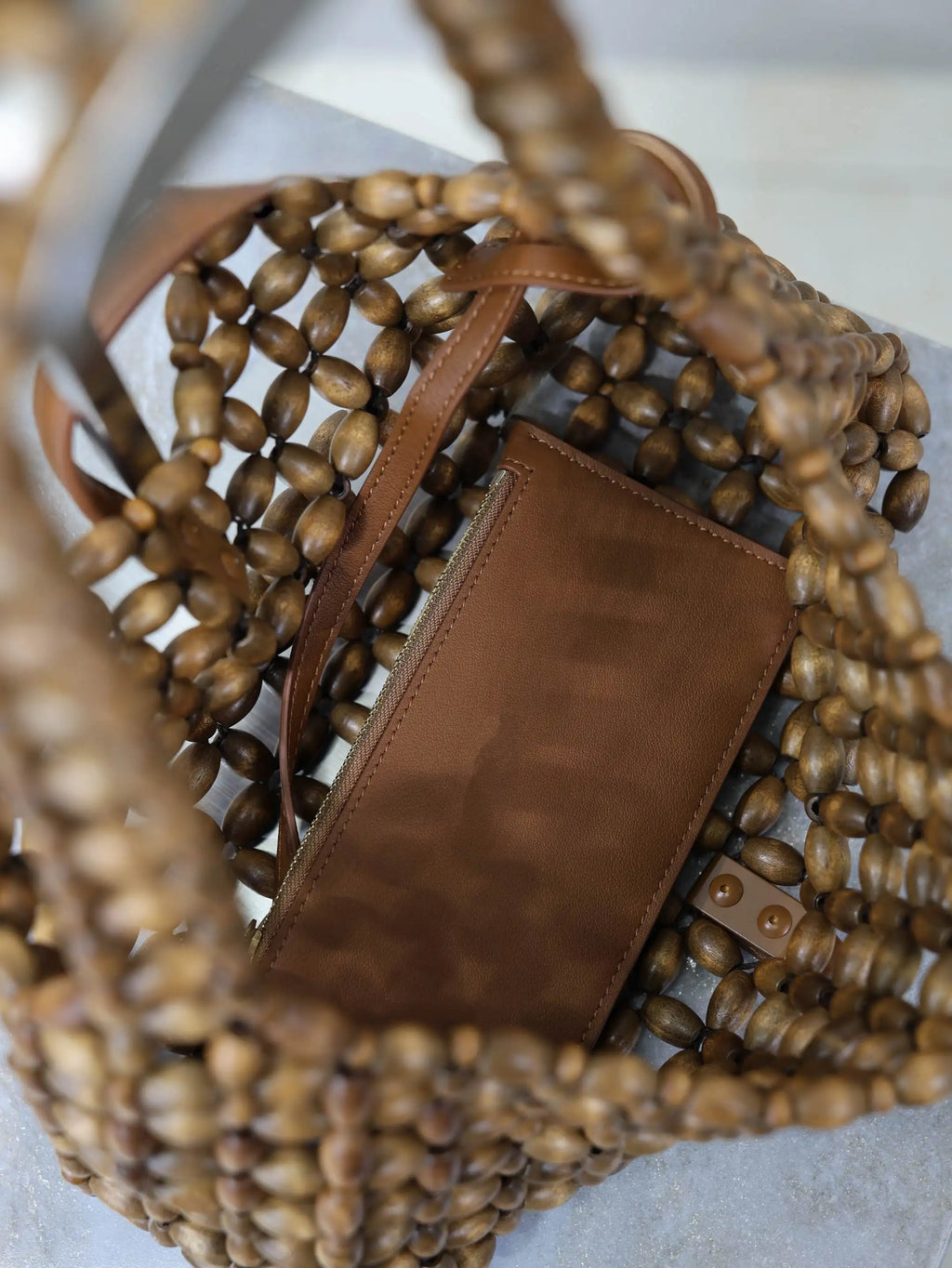 Summer New Women's Wooden Bead Hand Woven Bag Armpit Design Casual Versatile Beach Handbag for Stylish Beach Accessories