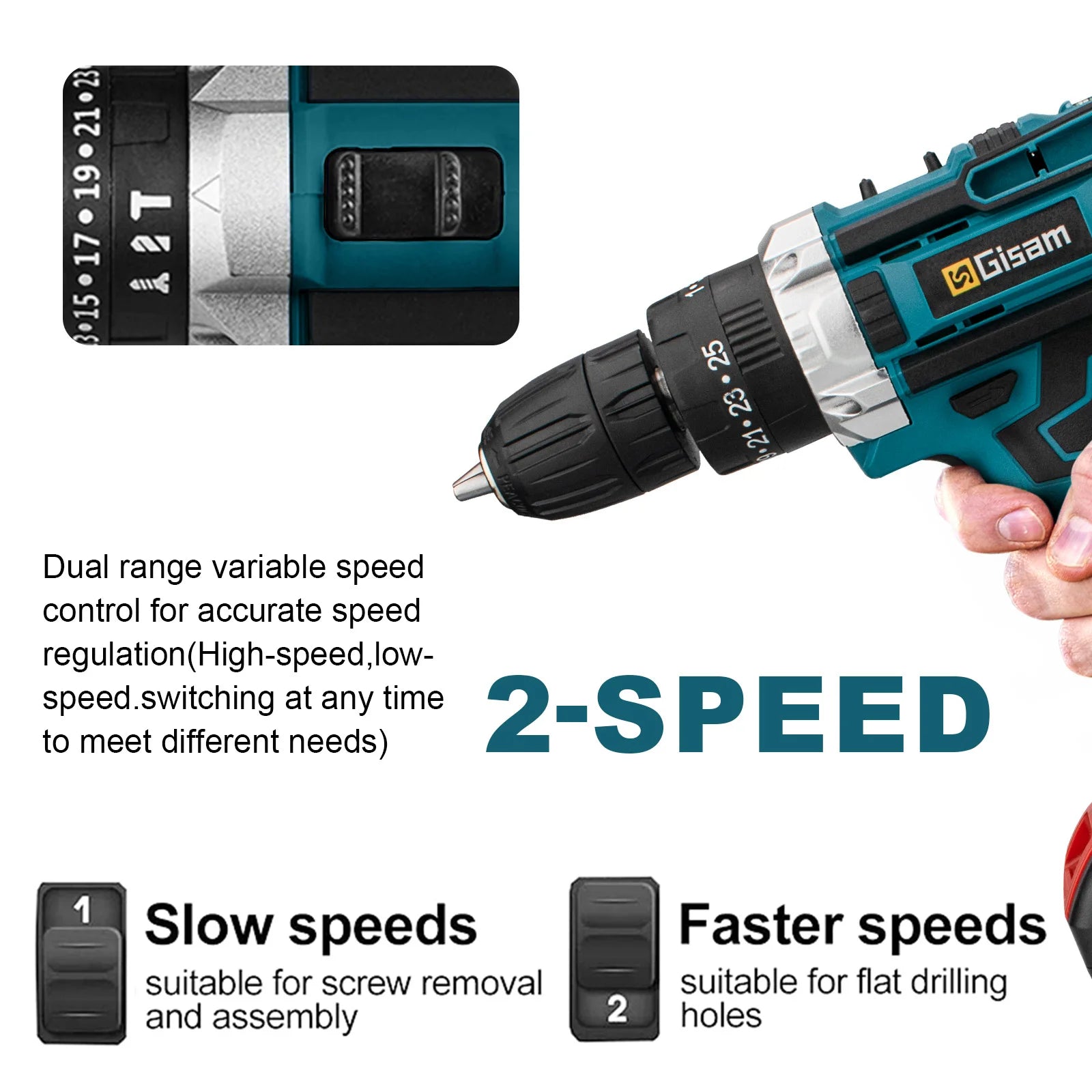 Wiredless Impact Drill Screwdriver Rechargeable Battery Cordless Hammer Drill 25+3Torque Setting Electric Screwdriver Power Tool