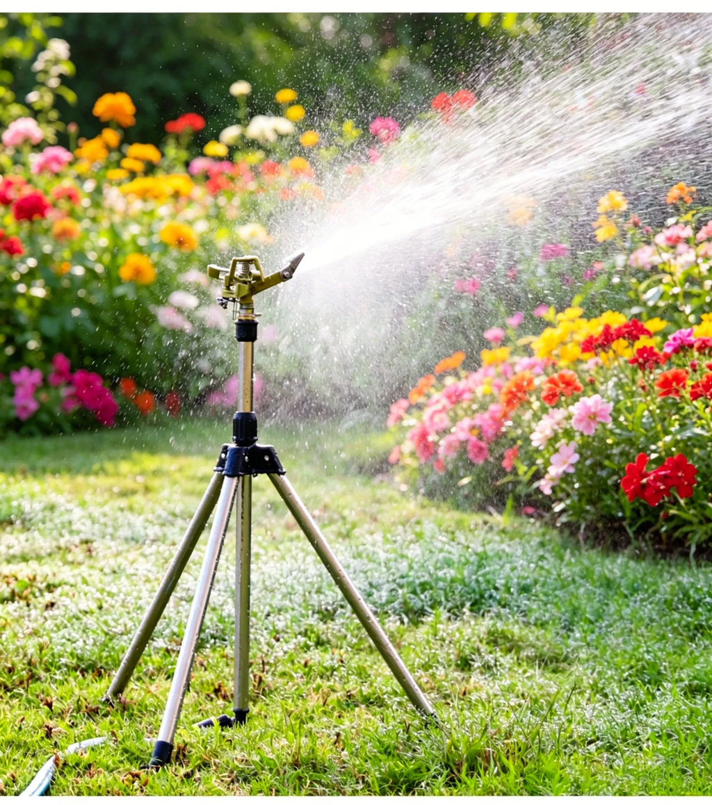 360° Rotating Tripod Sprinkler, Zinc Alloy Adjustable Automatic Water Sprinkler for Lawn Garden Vegetable Irrigation