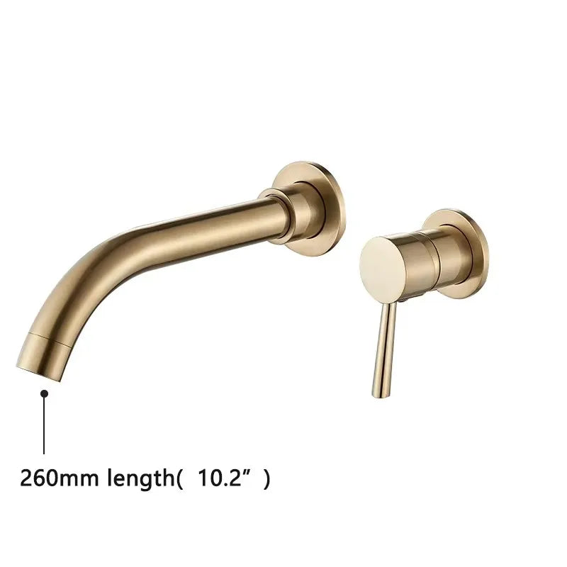 Wall Mounted Basin Mixer Tap, Single Lever Hot Cold Concealed Bathroom Sink Faucet, 2-Piece Wall Mount Brass Vanity Tap with Long Spout, Modern Minimalist G1/2 EU Standard for Bathroom Renovation