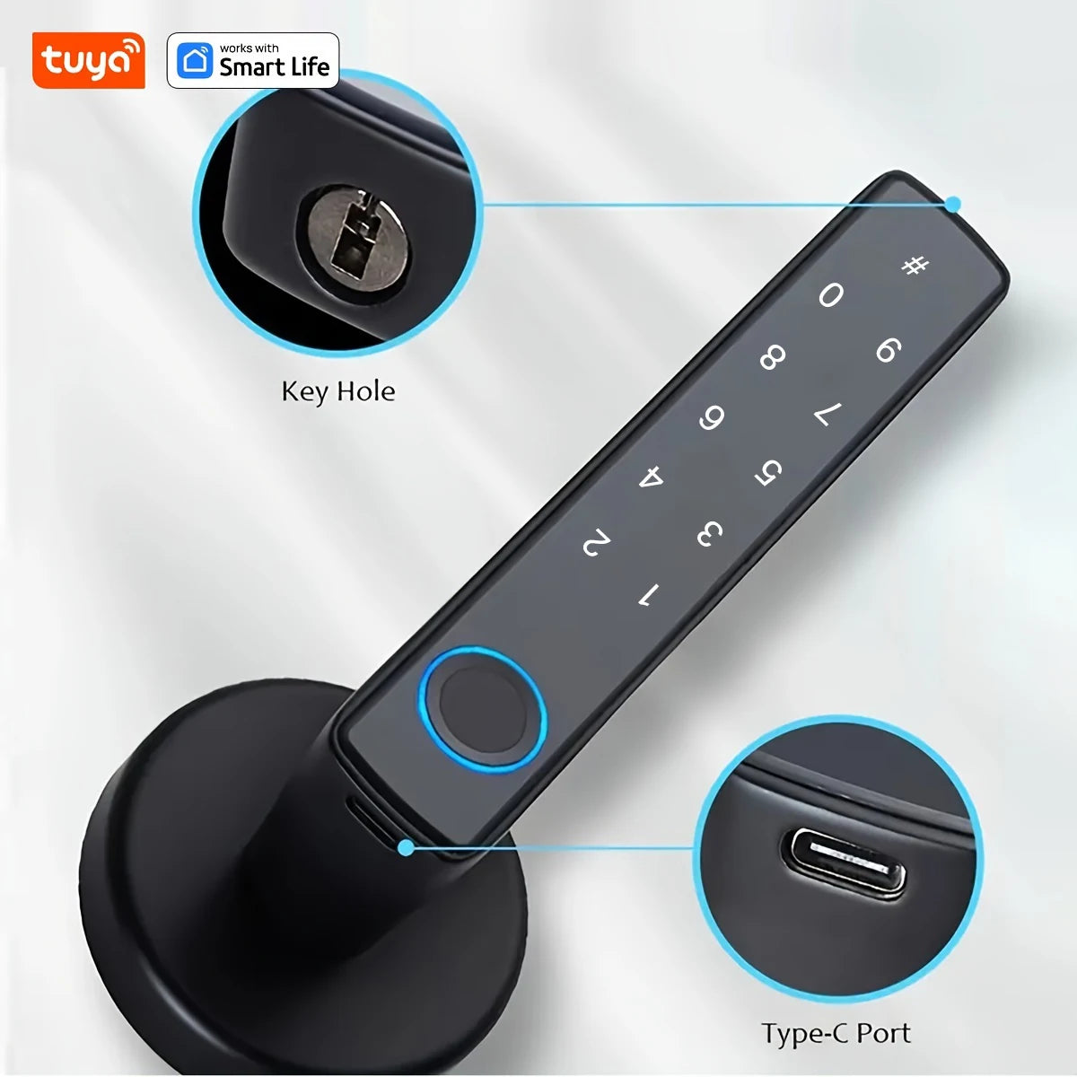 Tuya Bluetooth Biometric Electronic Lock Smart Fingerprint Password App Unlock Intelligent Door Handle Lock Home Security