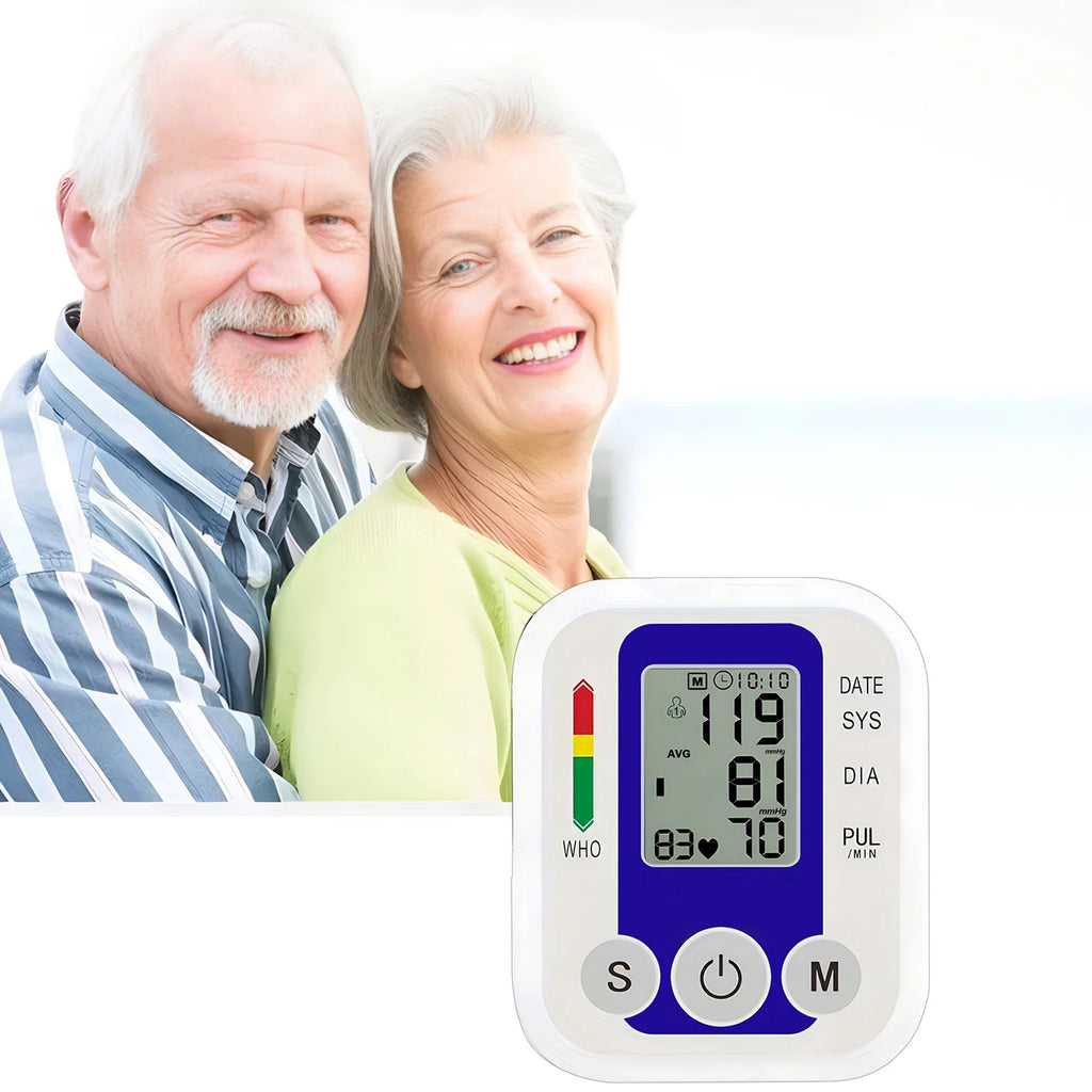 Automatic Upper Arm Blood Pressure Monitor Home Sphygmomanometer Tensiometer Tonometer Heart Rate Pulse Meter Medical BP Monitor