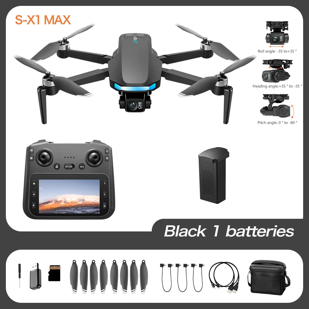4K Camera Drone with 3-Axis Gimbal GPS Quadcopter - Tidesmit S-X1-3-Axis-Black Tidesmit