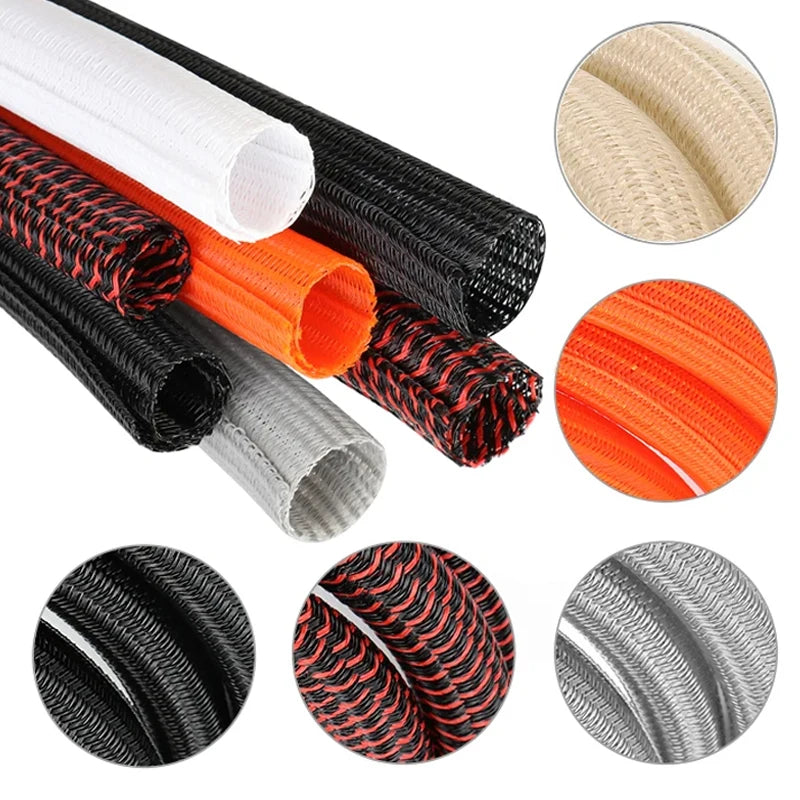 Self-closing PET cable sleeve to protect pet cords from chewing. Heat-resistant, braided wire wrap in various sizes.