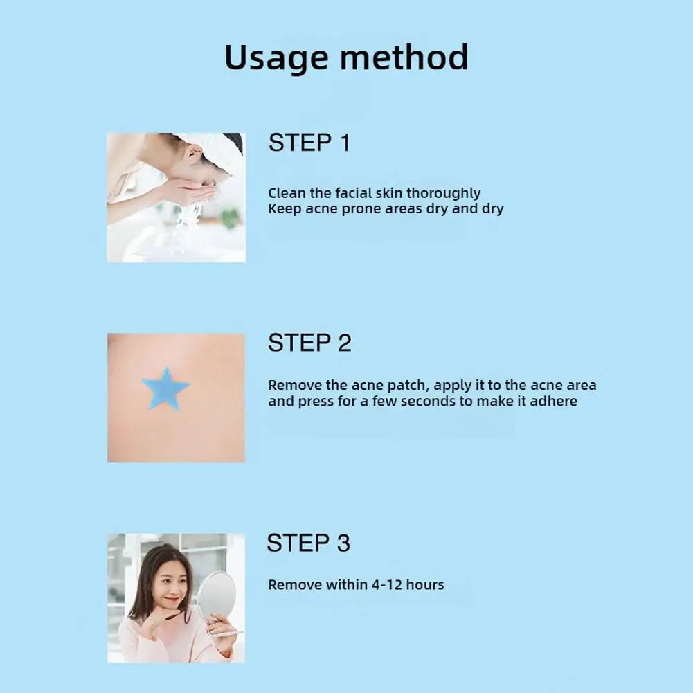 Blue/Yellow Stars Hydrocolloid Pimple Patches with Mirror Storage Box,Acne Spot Stickers For Face,Temporary Mirror Makeup Tool