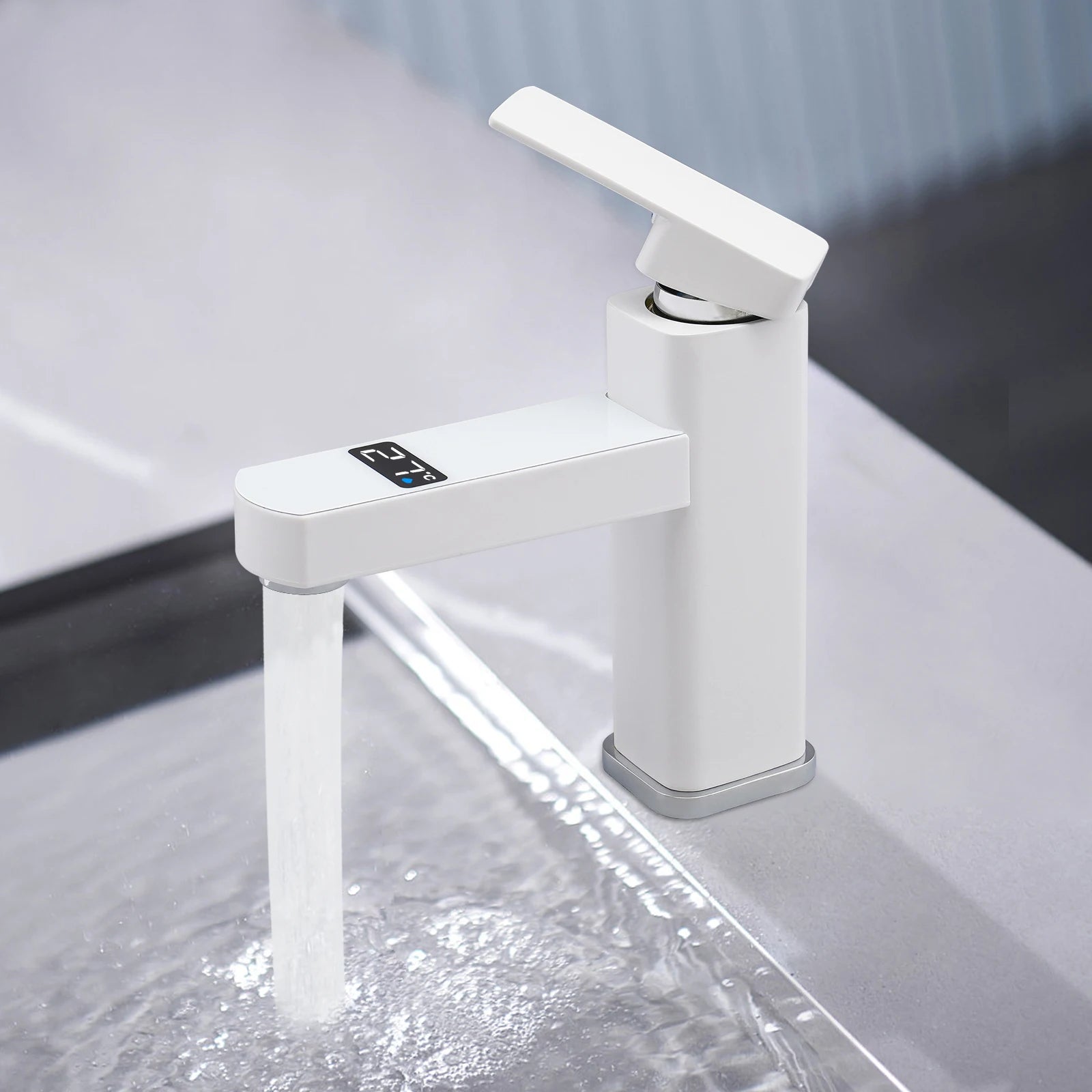 Modern Digital LED Waterfall Faucet with Hot and Cold Control Stainless Steel Kitchen Sink Mixer Tap with Aerator Deck Mounted