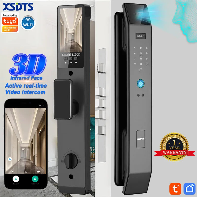 Tuya 3D Face Real-time Intercom Smart Door Lock Biometric Electronic Security Camera Intelligent Fingerprint Password Key Unlock