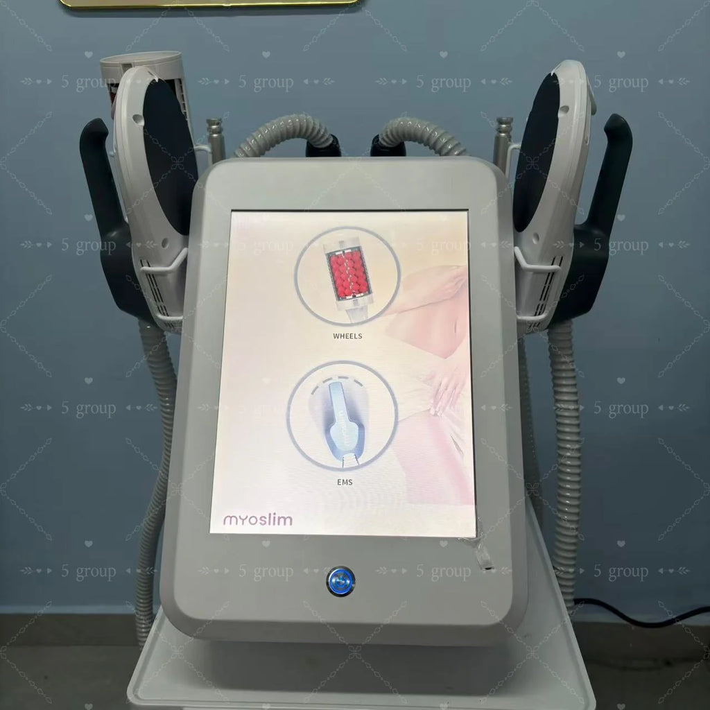White EMS body sculpt machine with touchscreen, inner ball roller, and dual handles for fat burning and muscle toning.