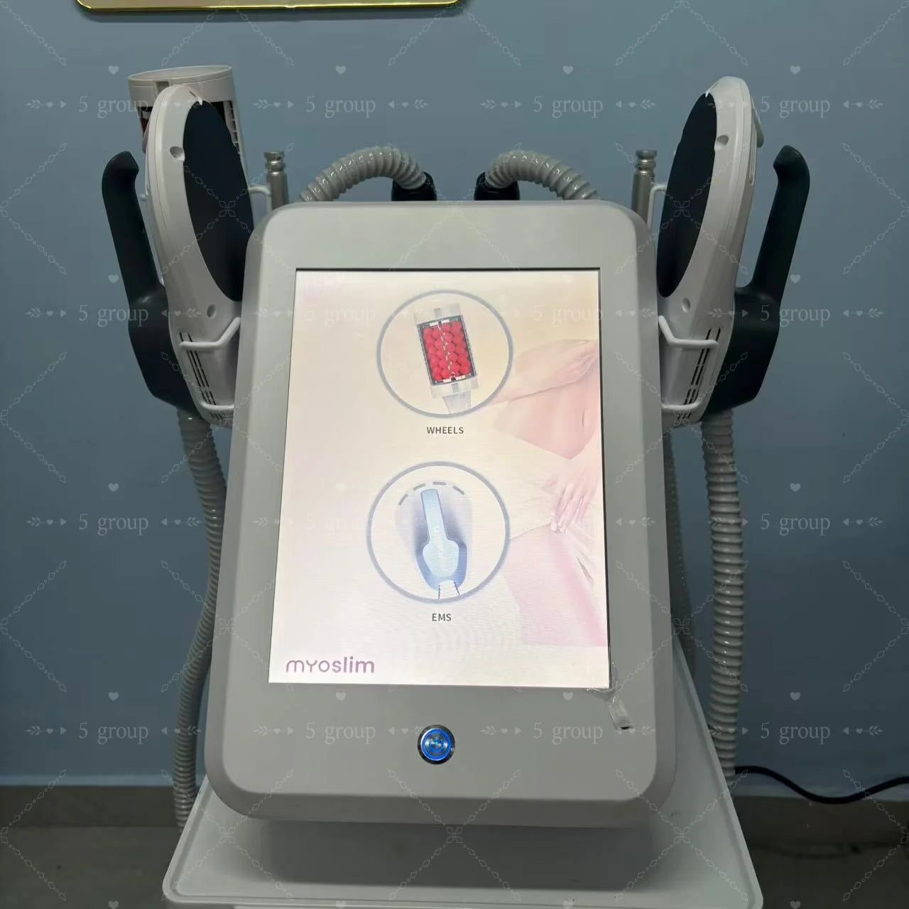 White EMS body sculpt machine with touchscreen, inner ball roller, and dual handles for fat burning and muscle toning.