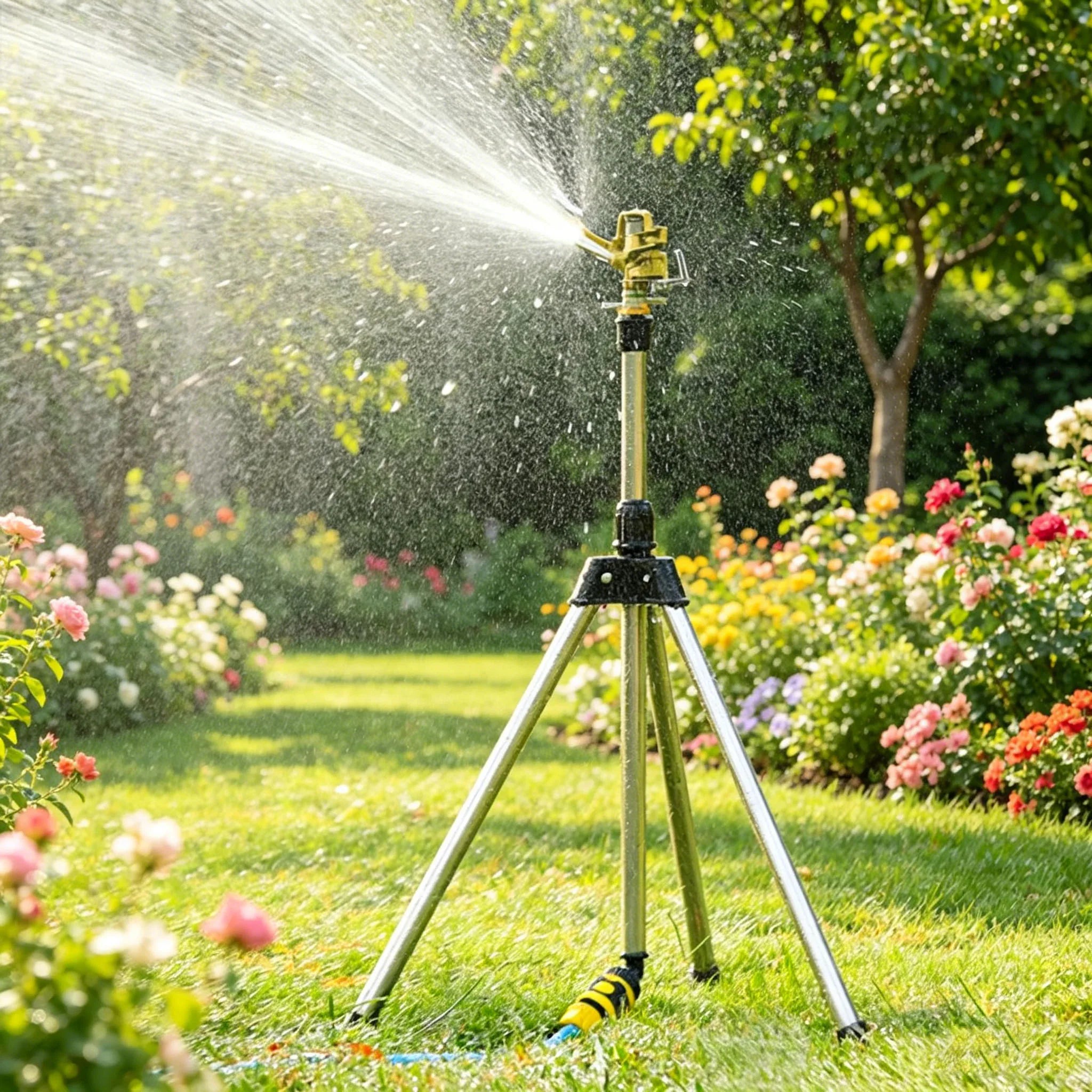 360° Rotating Tripod Sprinkler, Zinc Alloy Adjustable Automatic Water Sprinkler for Lawn Garden Vegetable Irrigation