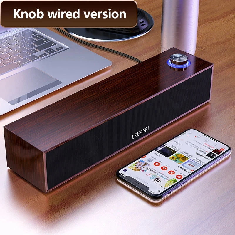 Wooden Computer Speaker with Subwoofer Bass - HiFi Audio System Without Bluetooth Tidesmit