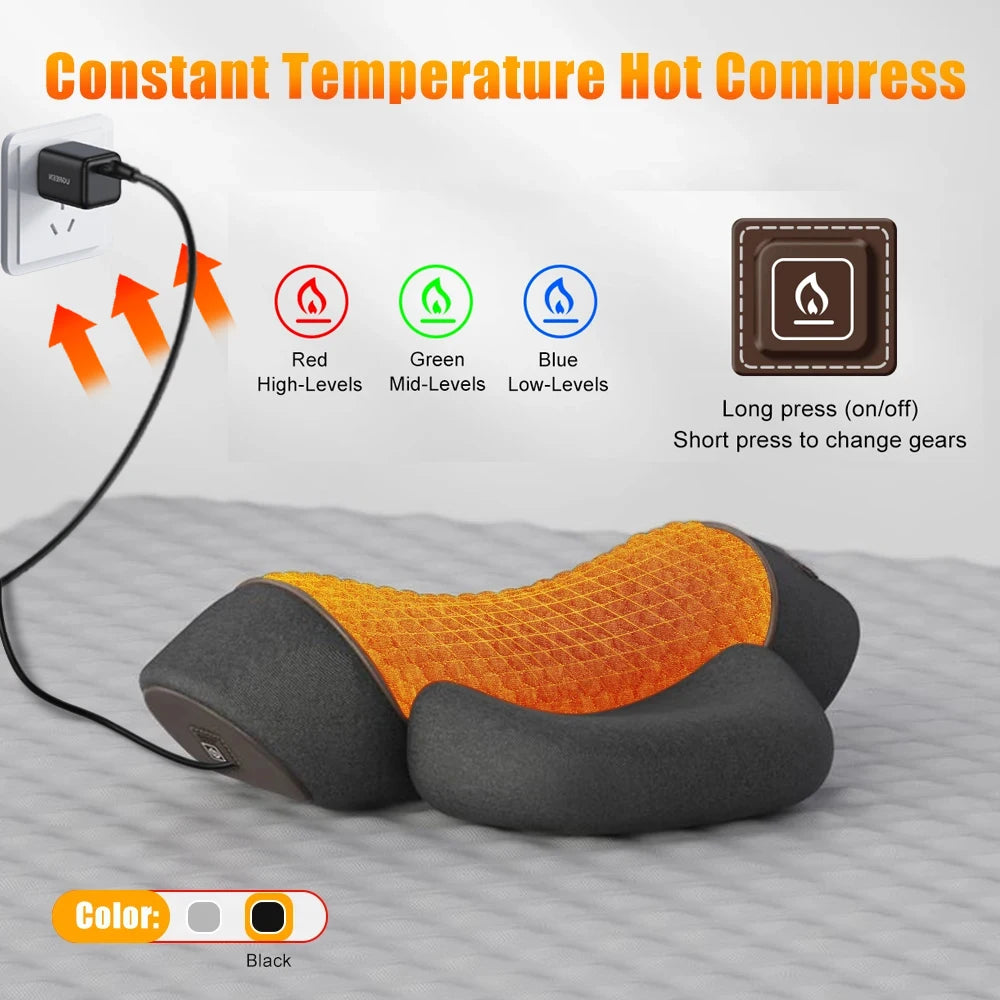 Electric Neck Massage Pillow with Heat Therapy and Vibration - Tidesmit Massage Cushion Heat-Black Tidesmit