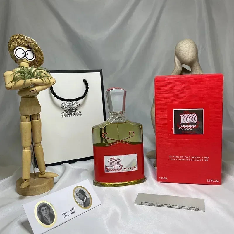 Creed Viking Eau de Parfum spray: luxury unisex fragrance in a bold red bottle with iconic longship logo. 100ml size.