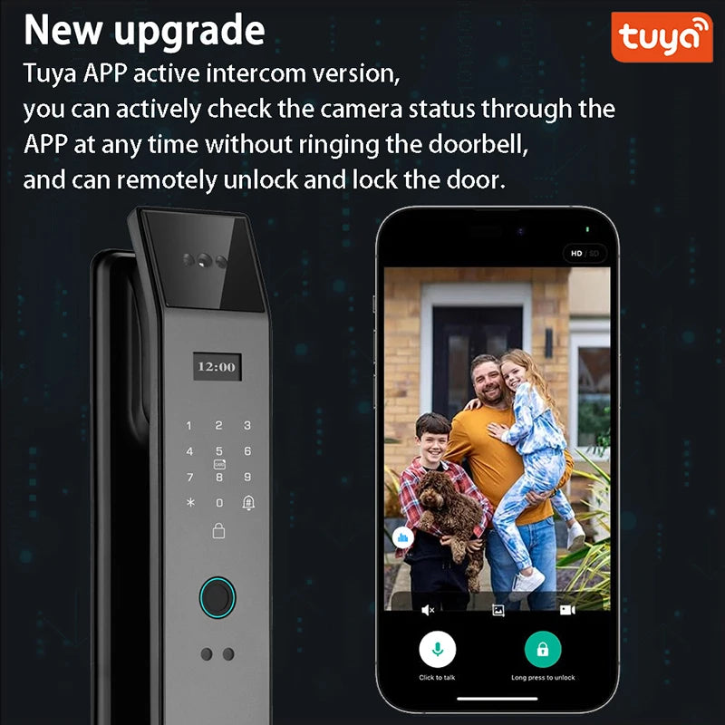 Tuya 3D Face Real-time Intercom Smart Door Lock Biometric Electronic Security Camera Intelligent Fingerprint Password Key Unlock