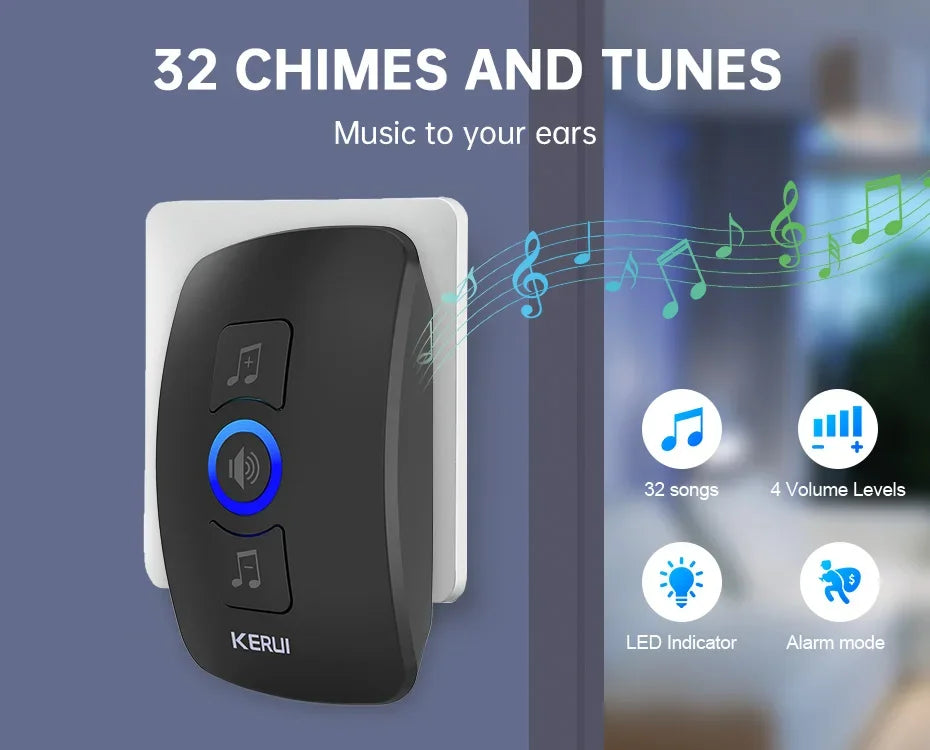 KERUI Wireless Doorbell Waterproof OutDoor Smart Home Door Bell Welcome Melodies Chime Kit LED Flash Security Alarm For House