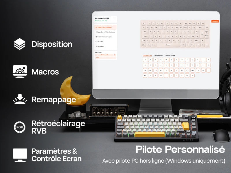 ISO-FR Layout EPOMAKER X AJAZZ AK820 PRO 75% AZERTY French Gasket Wired/Bluetooth/2.4GHz Wireless Mechanical Keyboard with Interactive TFT & 4000mAh