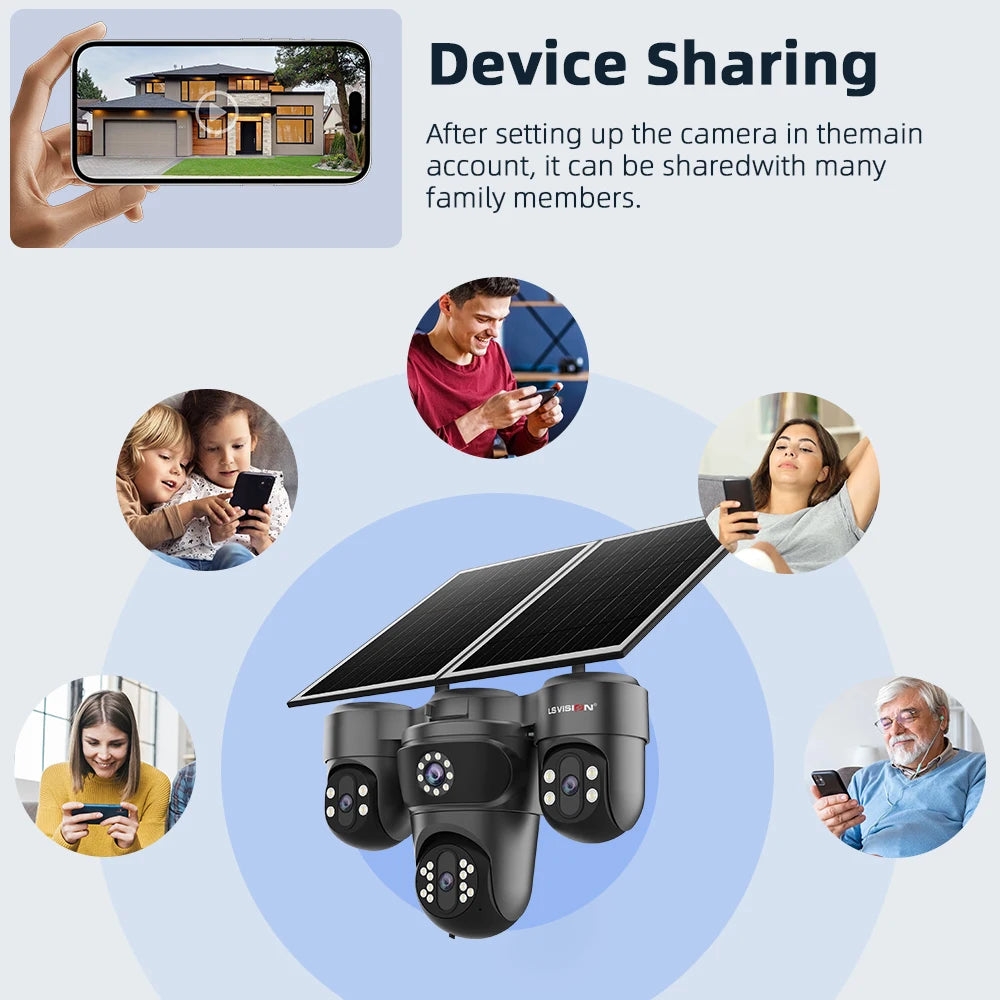 LS VISION 20MP 4 Screen 4G AOV  Solar Camera 12X Zoom 3 PTZ 360° 24/7 Video Recording  AI Humanoid Auto Tracking CCTV IP Camera