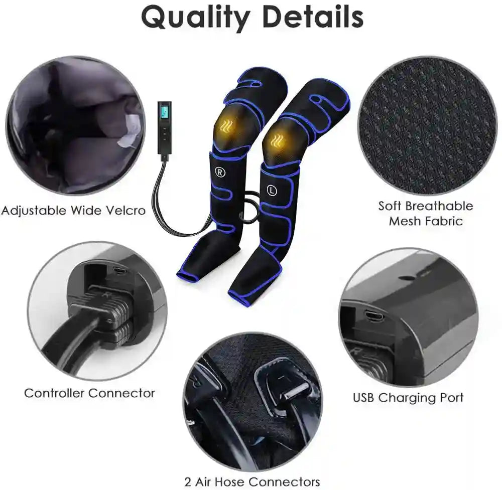 Leg Air Compression Massager With Heat - Portable Relaxation Therapy Relaxation Treatment Tidesmit
