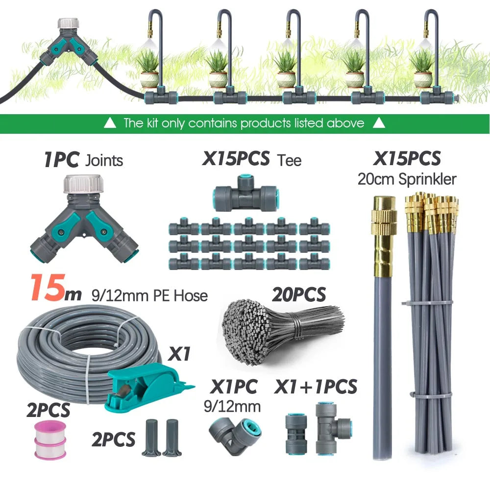 3/8" 9/12mm Garden Auto Watering System 20cm Free Bend Adjustable Sprayer Nozzle Misting Cooling Plants Irrigation Sprinkler Kit