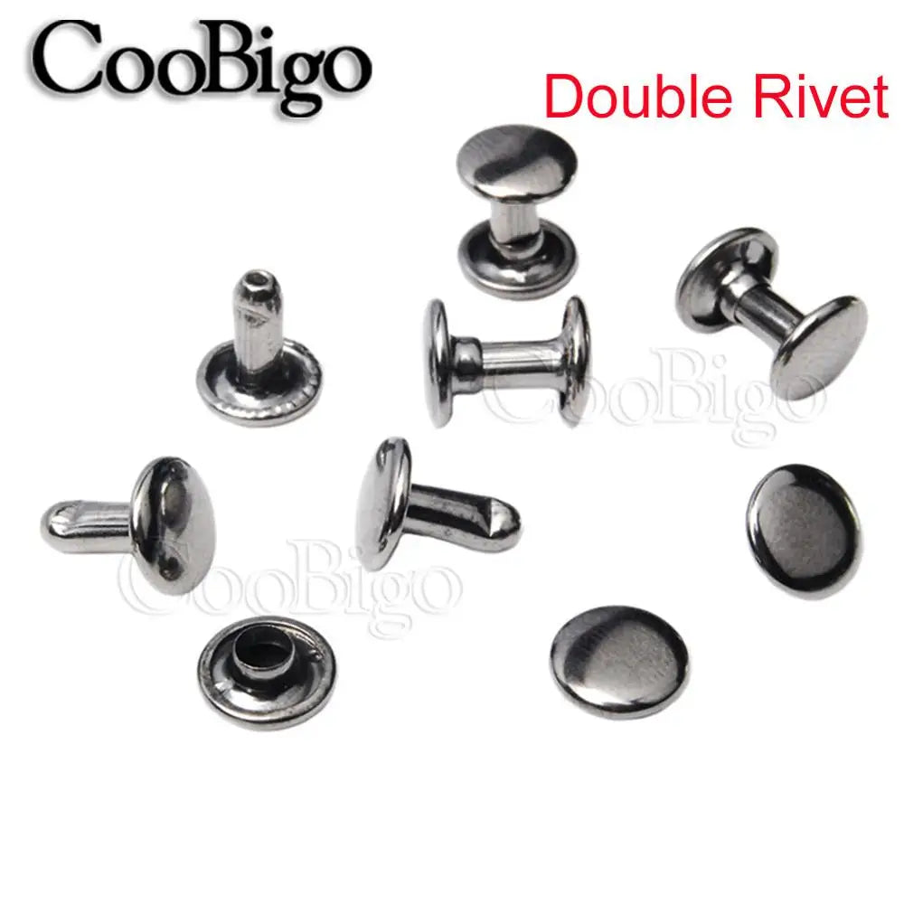 8x8mm silver metal double cap rivets for DIY leather pet collars, clothing, and bag repair projects.