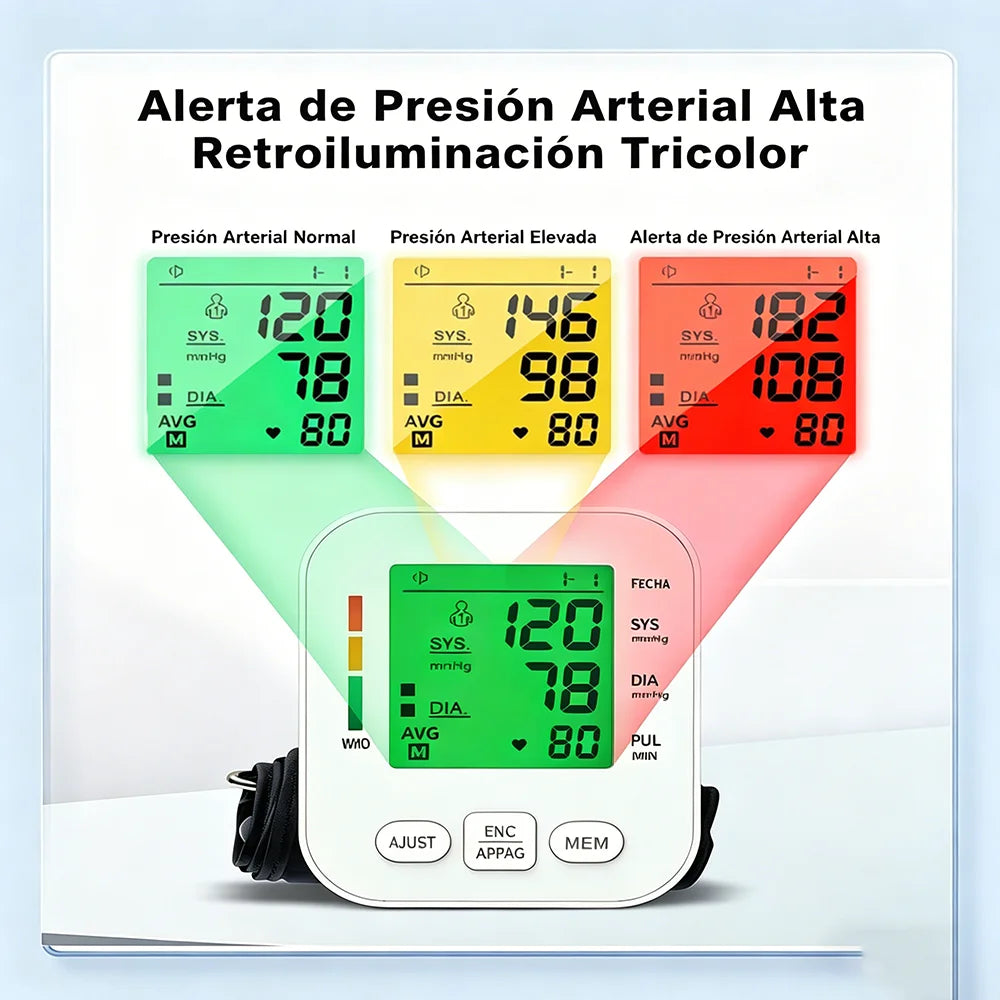 Spanish Upper Arm Automatic Blood Pressure Monitor BP Sphygmomanometer Pressure Meter Tonometer for Measuring Arterial Pressure