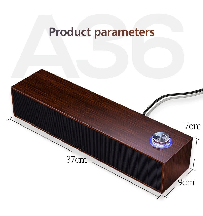 Wooden Computer Speaker with Subwoofer Bass - HiFi Audio System Tidesmit
