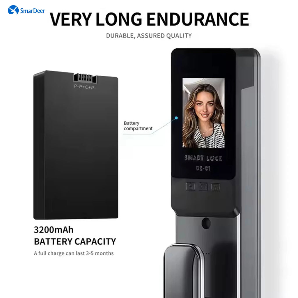 SmaerDer Smart Lock Facial Recognition Lock Fingerprint Magnetic Card Password Fully Automatic Electronic Lock with Camera
