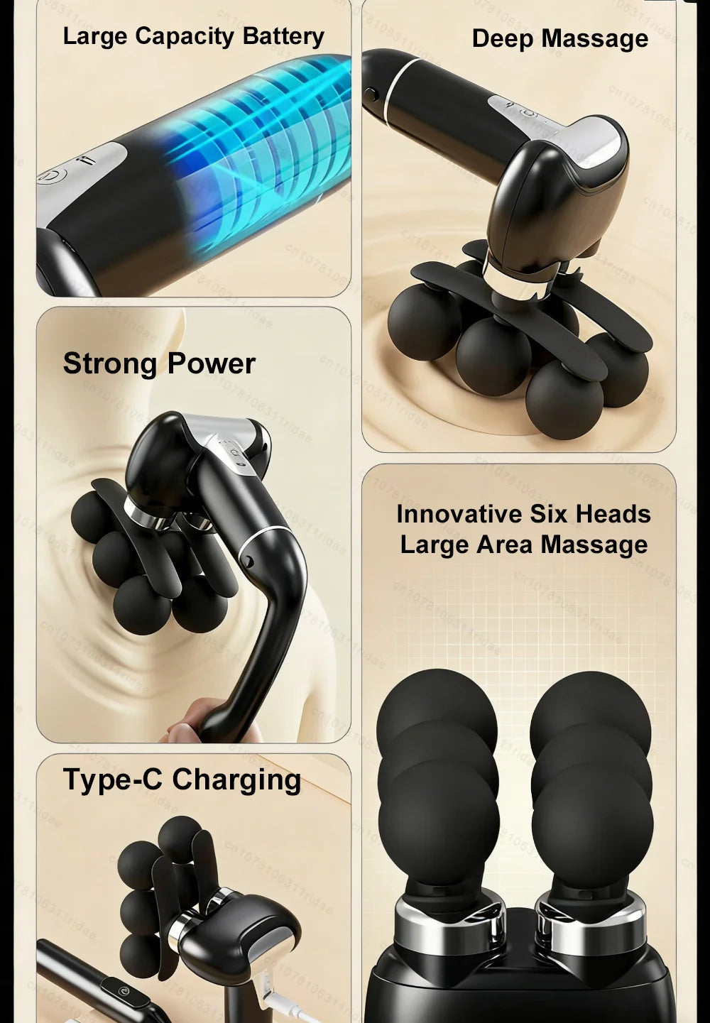 Fascia Gun with Long Handle - Rechargeable Deep Tissue Muscle Massager Fascia Gun Tidesmit