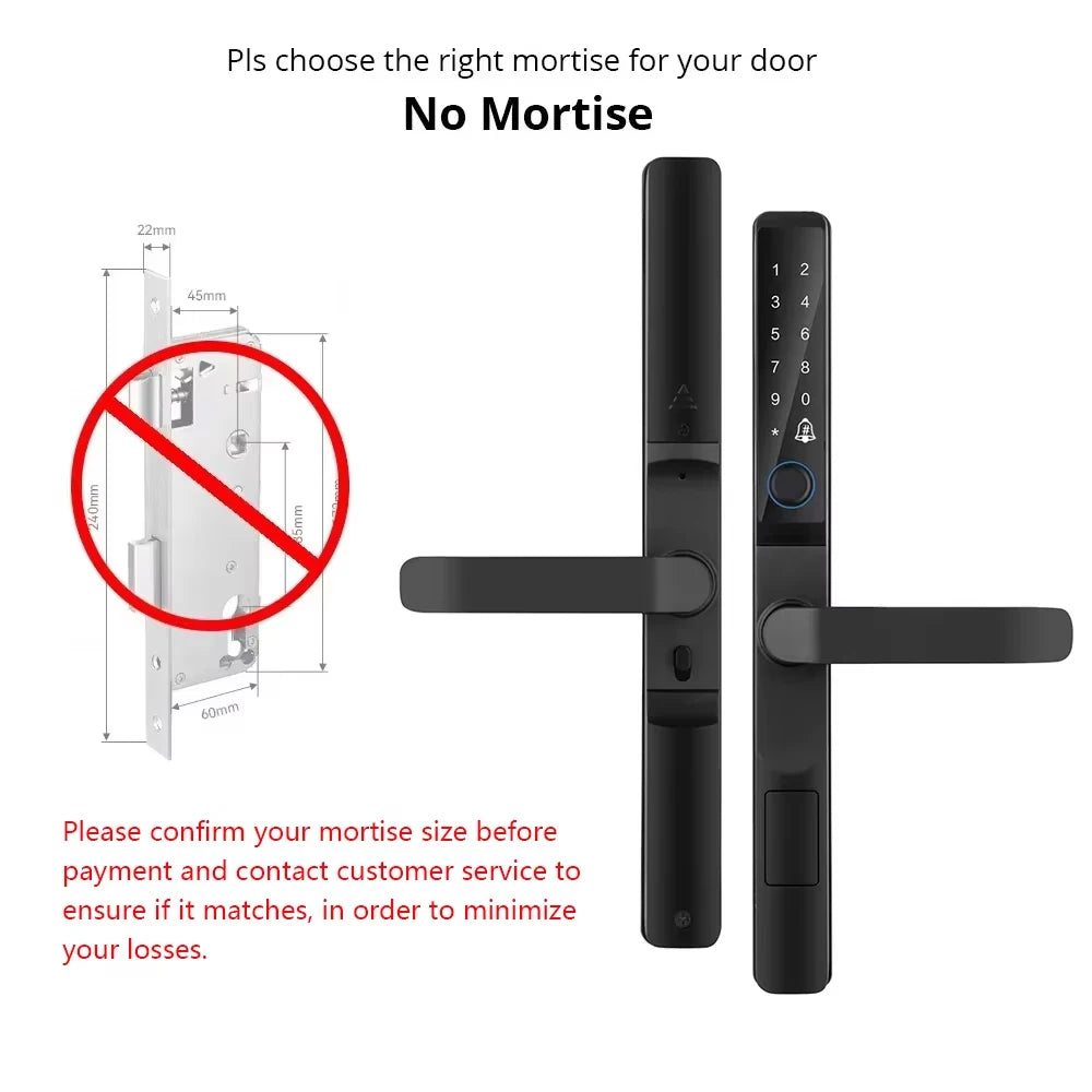 Euro 85 92mm Mortise Smartphone Access Keyless Entry Door Lock Handle Ultra-thin App Remote Operation WiFi Smart Lock