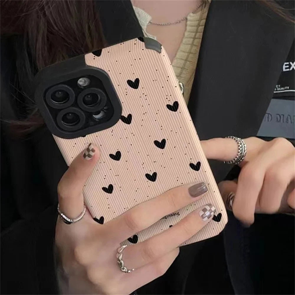 Fashion Little Love Heart Phone Case For iPhone 14 12 15 11 13 16 Pro Max Mini 17 Air Silicone Leather Shockproof Cover