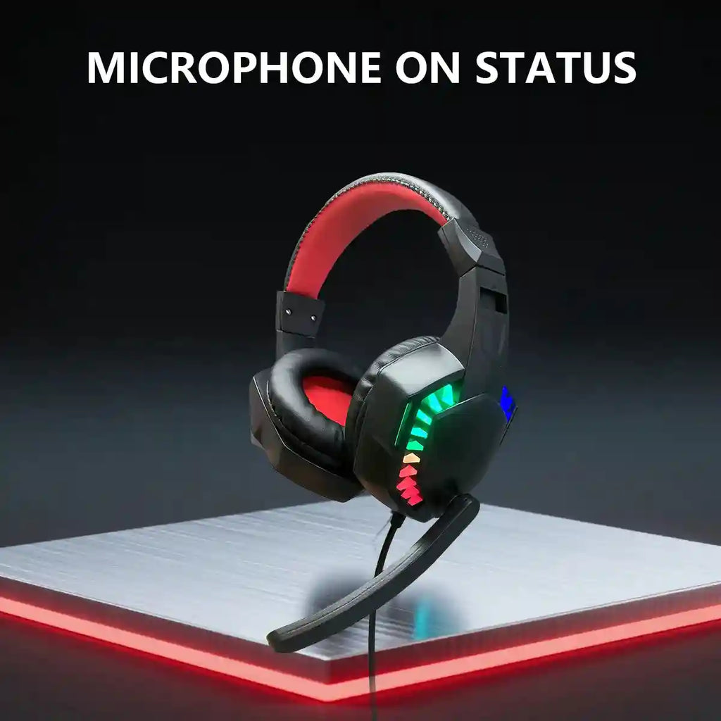 Wired Gaming Headset with RGB Lighting - Over-Ear Black and Red Tidesmit