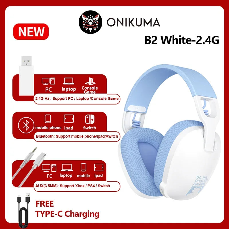 Wireless Gaming Headset 2.4GHz USB Mic B2 Series by Tidesmit B2-Whtie Tidesmit