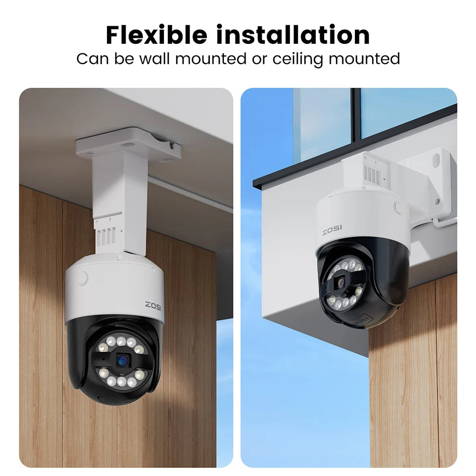 ZOSI 8MP 5MP PoE Outdoor IP Security Camera AI Detection Starlight Color Night Vision 4K 3K HD PTZ Video Surveillance Cam CCTV