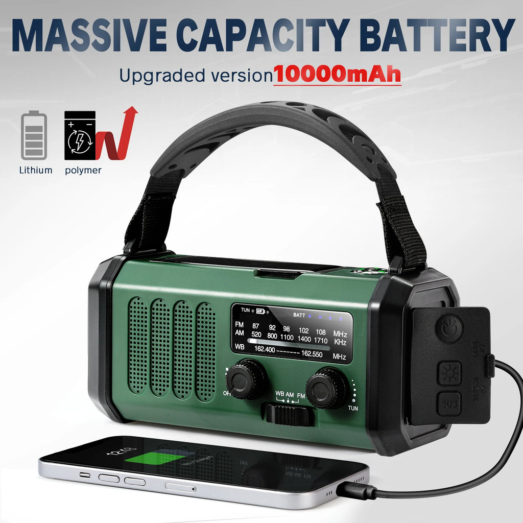 Woopker Radio XSY-330 10000mAh FM Emergency Radio Solar Hand Crank Generator AM/FM/NOAA LED Portable Radio SOS Alarm Power Bank