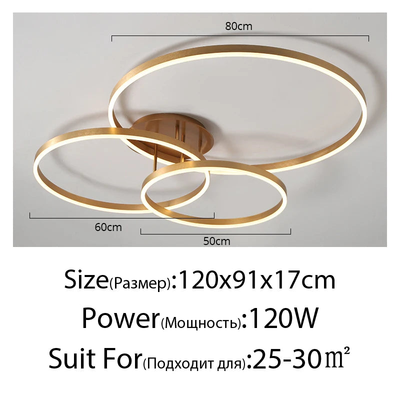 Nordic Creative Led Circle Chandeliers Bedroom Living Dining Room Lighting Chandelier Golden Brown Glossy Lamp Home Indoor Lamps