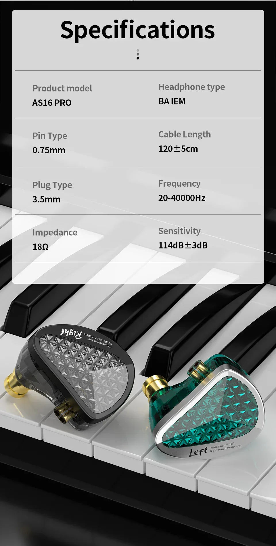 8BA Wired In-Ear Monitors with 8 Balanced Armature Drivers by Tidesmit Tidesmit