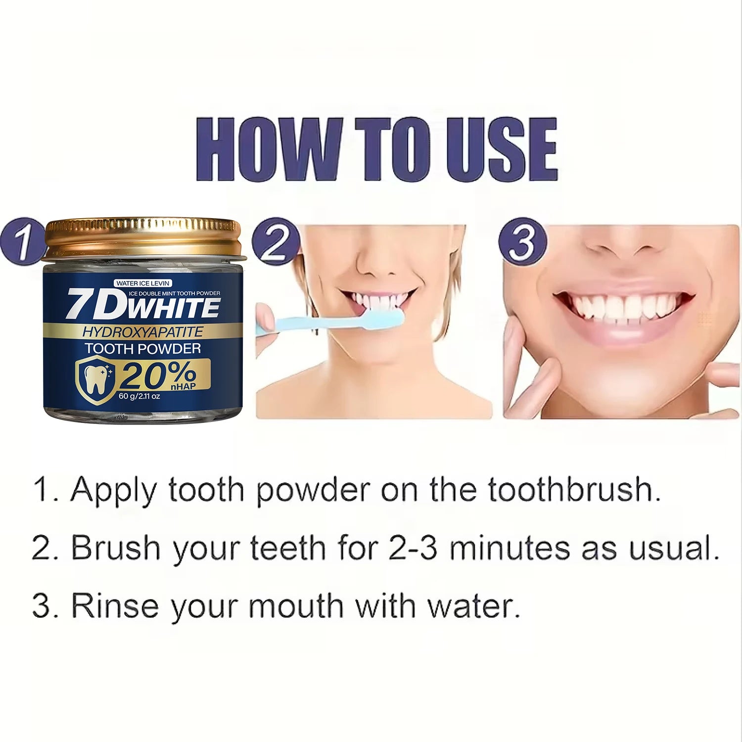 Tidesmit 60g Hydroxyapatite and charcoal teeth whitening powder with double mint for fresh breath oral care.