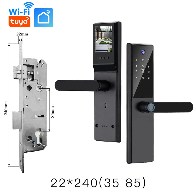 2025 New Tuya WiFi Digital Electronic Smart Wooden Door Lock With Biometric Camera Fingerprint Smart Home Remote Unlock