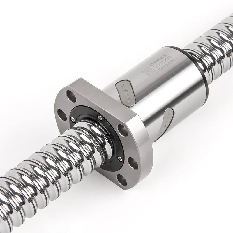 Roller ball screw and double ball nut with metal flanges and threaded shaft