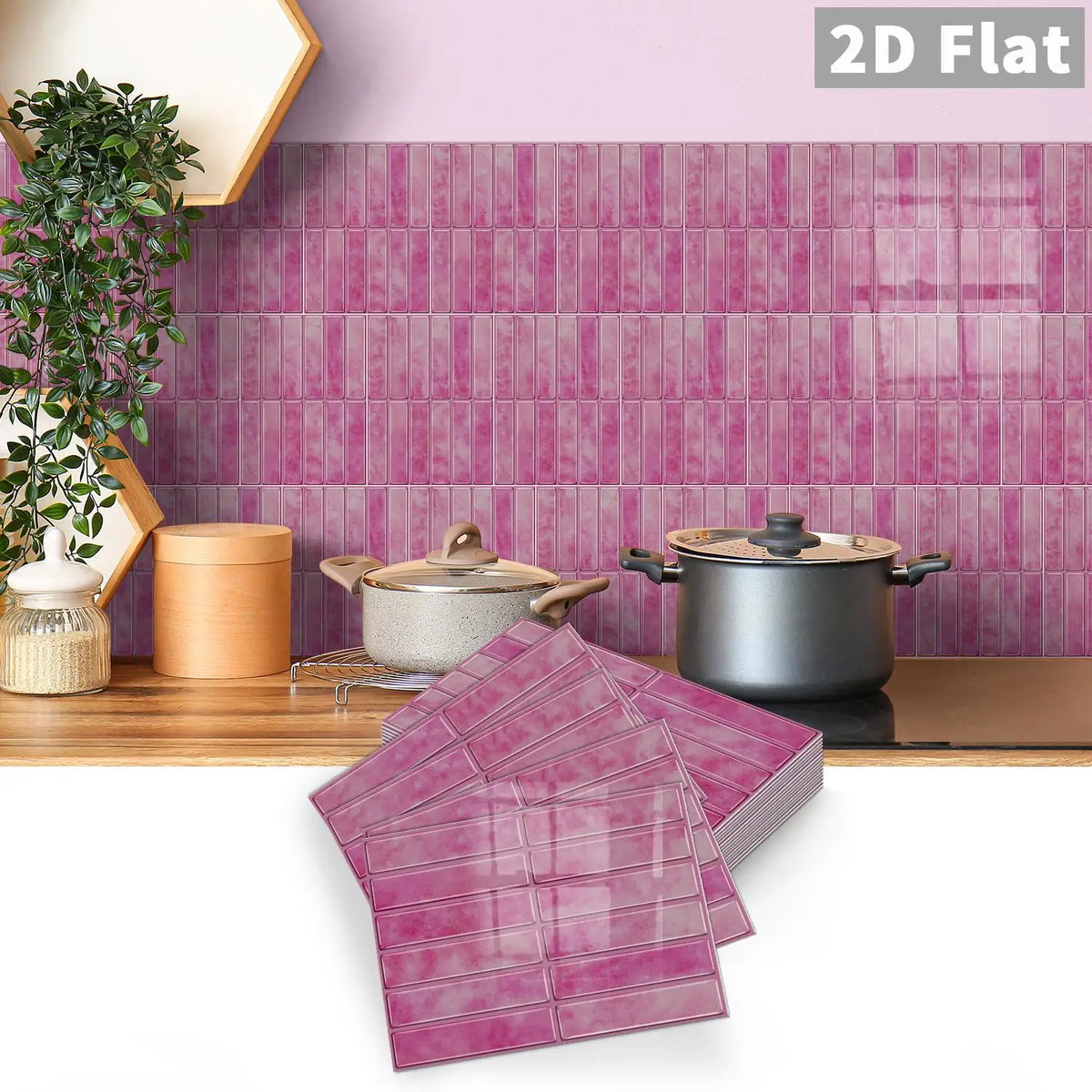 Magenta pink self-adhesive tile decal sheets with rectangular grid pattern