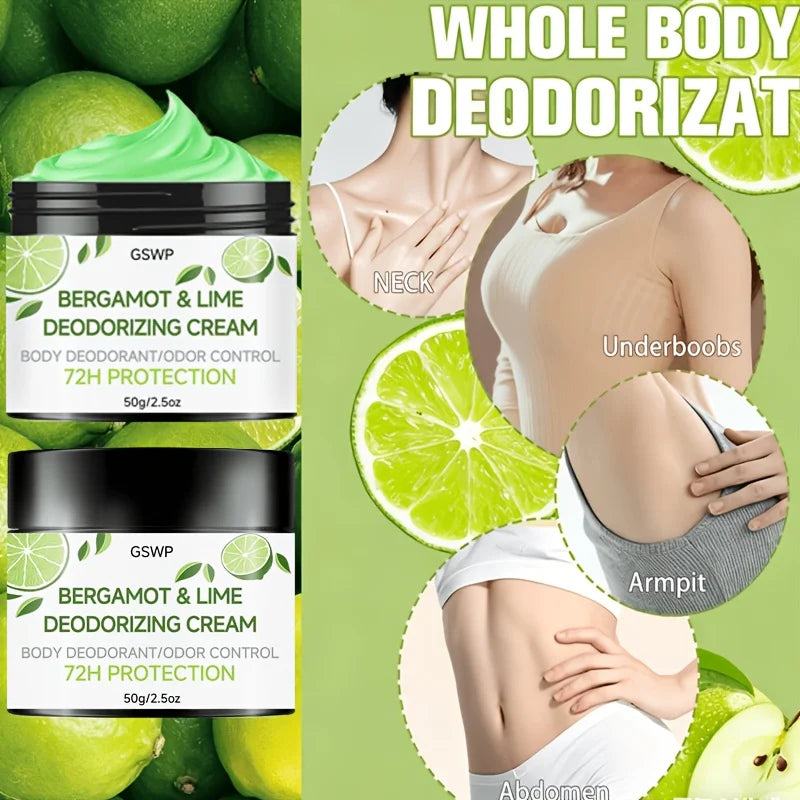 Tidesmit GSWP Bergamot and Lime Deodorant Cream for 72-hour all-over body odor control, 50g and 100g sizes