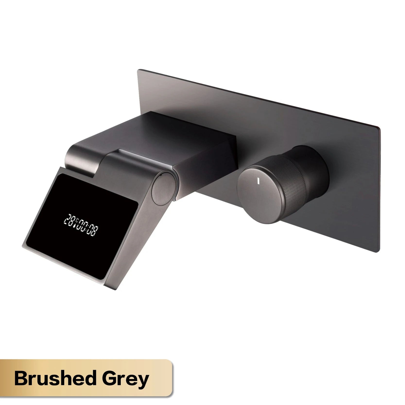 Luxury Gun Gray Brass Wall Mounted Bathroom Faucet with LED Digital Display Single Handle Hot & Cold Water Embedded Bathroom Tap