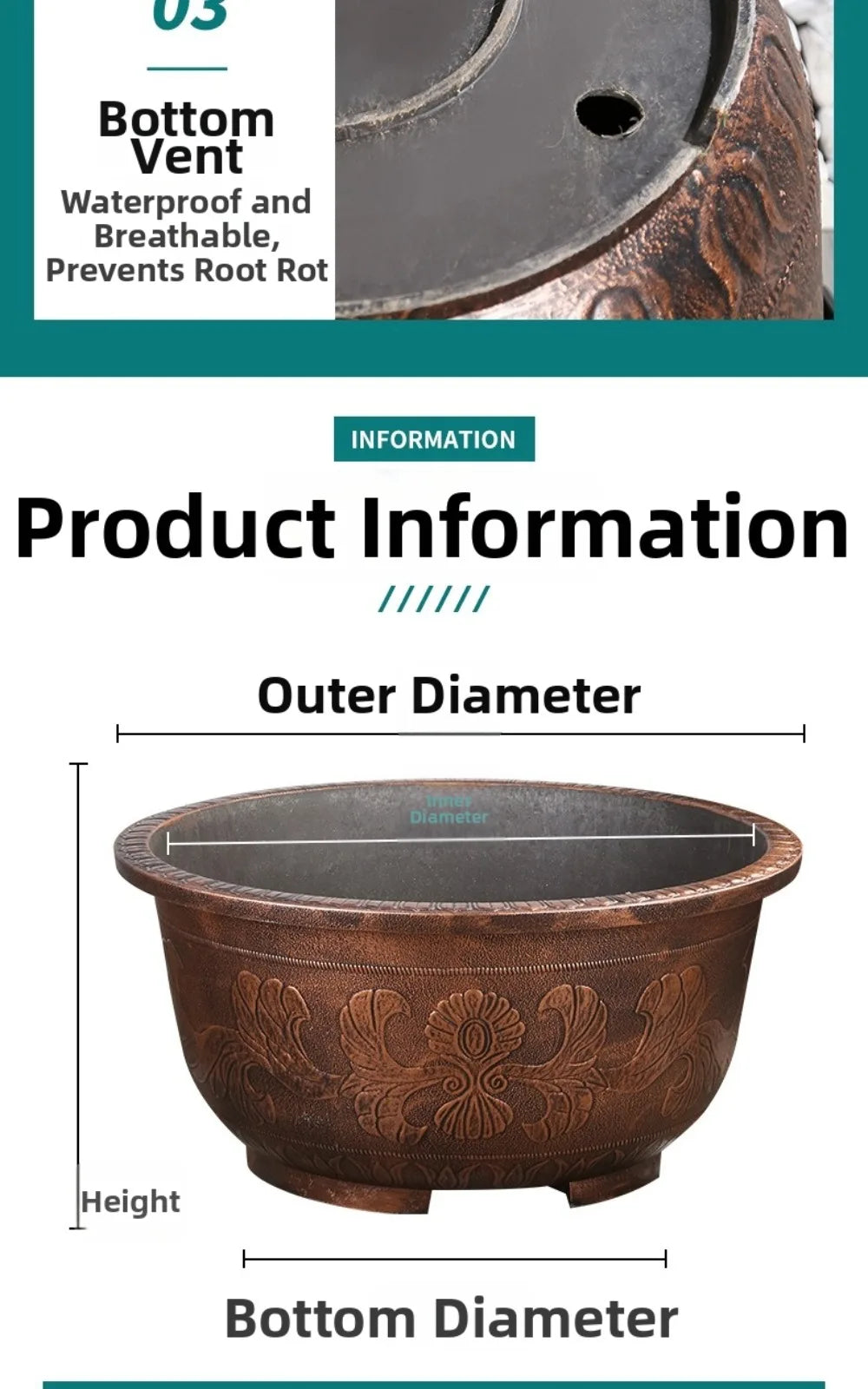 Resin Lotus Planter Pot Large 7.5L Capacity Water Reservoir Planter 19cm Height Copper Bronze Retro Flower Pot Home Gardening