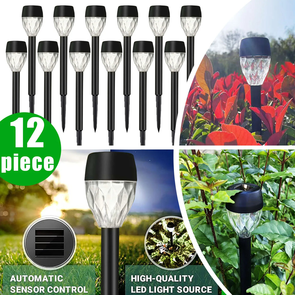 12Pcs Solar-Powered Outdoor New Style Stick Lights, Lawn Lights, Warm Light/White Light Led Lighting, Garden Lights, Path Lights, Suitable for Sidewalks, Patios, Yards, Villa Gardens, and Ground-Inserted Lights