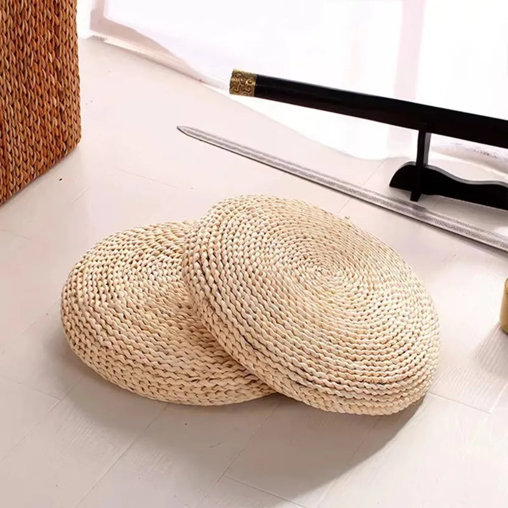 Japanese-style Straw Weaving Sitting Cushion Rustic Thickened Tatami Futon Handmade Breathable Straw Braid Mat Meditation