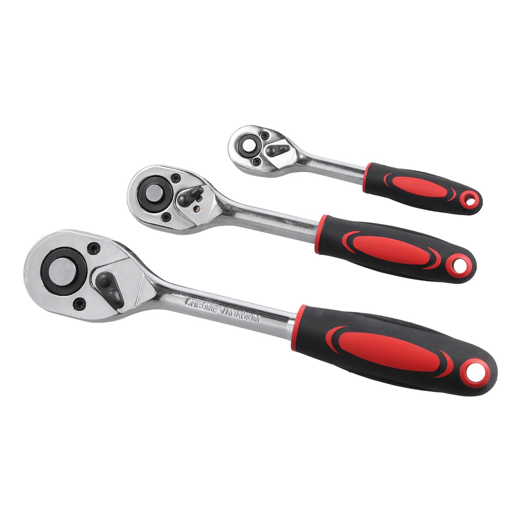 Podofo 172pcs Reversible Ratchet 24 tooth Ratchet Socket Wrench Set Car Repair Tool Ratchet Torque Wrench Combo Kit 1/2'' 3/8'' 1/4'' Sockets Bits Dual-Material Handle