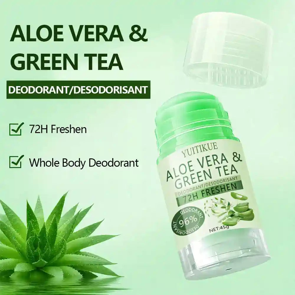 Tidesmit YUITIKUE Aloe & Green Tea Deodorant 45g, 72H whole body fresh 3-in-1 odor, sweat, and skin care stick.
